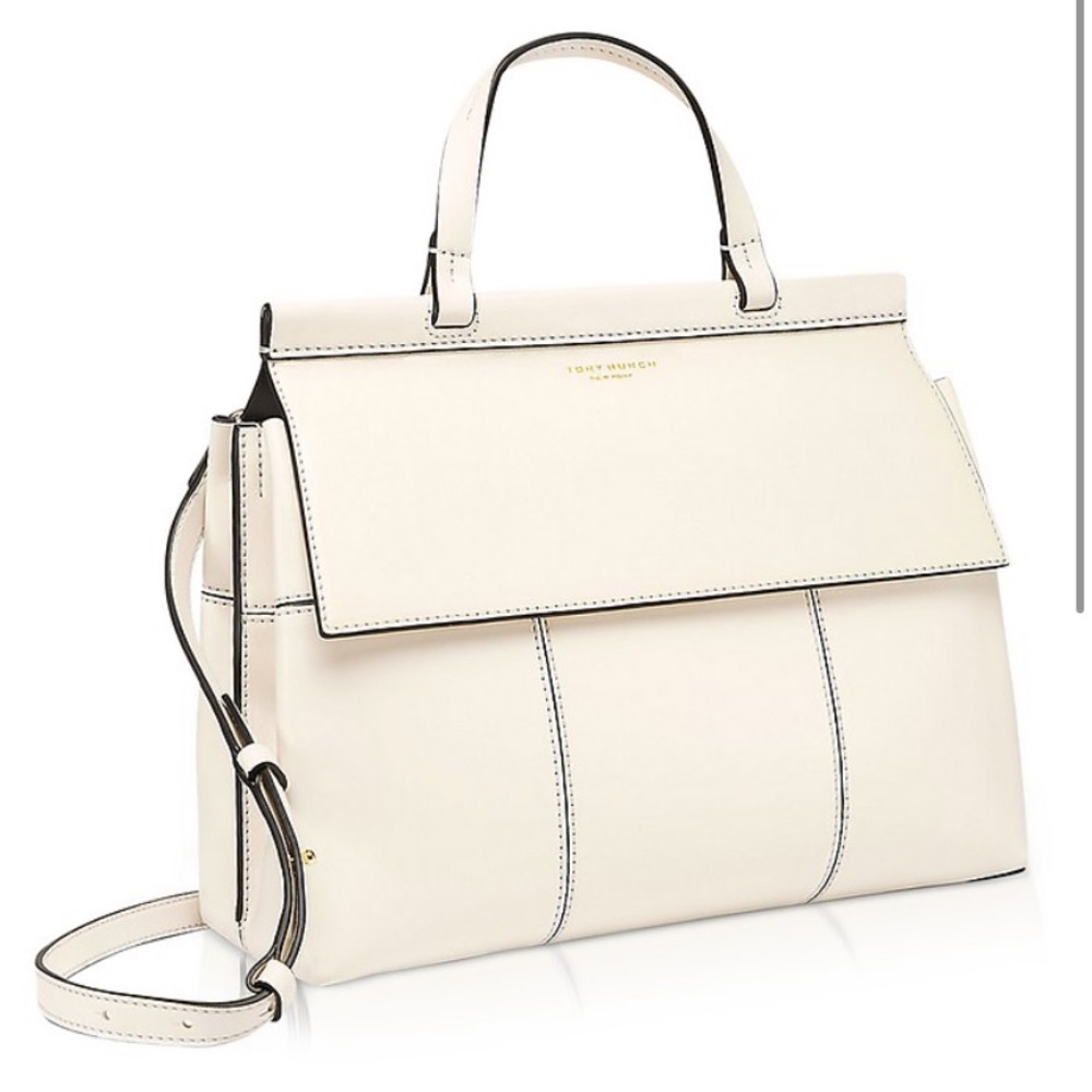 TORY BURCH Ivory Leather Top Handle Satchel Bag - Picture 3 of 7